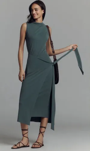 Anthropologie X Good American Sleeveless Mock-Neck Ribbed Knit Wrap Dress thumbnail 1