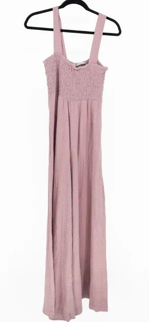 Free People Beach Homecoming Linen Blend Smocked Jumpsuit Jumper Pink Salt M thumbnail 1