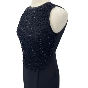 Vintage 90s Column Maxi Dress Sequin Fishnet Crochet Overlay Black NEW Womens S thumbnail 5