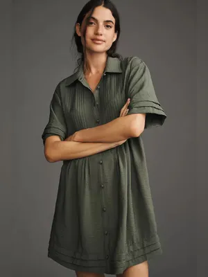 Pilcro Anthropologie Pintuck Tunic Shirt Dress Olive Green Medium thumbnail 11