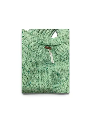 Free People On Your Side Mint Green Cable Knit Pullover Cropped Sweater Sz-Small thumbnail 4
