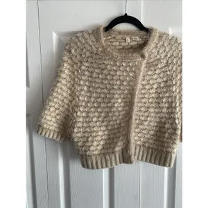 Moth Anthropologie Textured Bubble Knit Cardigan Womens‎ Size XS Tan Wool Angora thumbnail 2