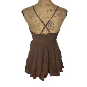 Francesca's Mi‎ Ami Babydoll Tiered Short Romper Forest Fairy Brown Size XS thumbnail 4