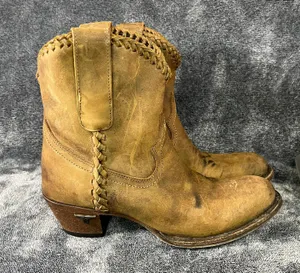 Lane Plain Jane PJ Womens Cowboy Bootie 6 Brown Leather Cowgirl Boots thumbnail 1