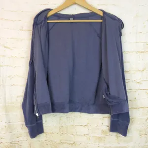 Aerie Hoodie Women XXL Blue Velour Crop Zip Up Raglan Sleeves Pockets Lounge thumbnail 7