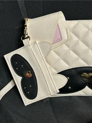 Betsey Johnson Quilted Cream & Black Puppy Dog Crossbody Bag & Cardholder thumbnail 3