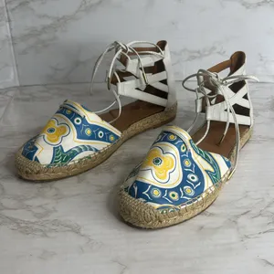 Aquazzura Belgravia Printed Leather Flats Espadrille‎ White Size 8.5 cute spring thumbnail 2