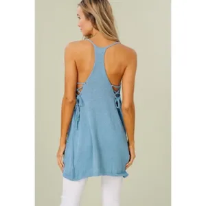 LAST Blue Knit Tank Top Tunic & Lace Up Sides thumbnail 3