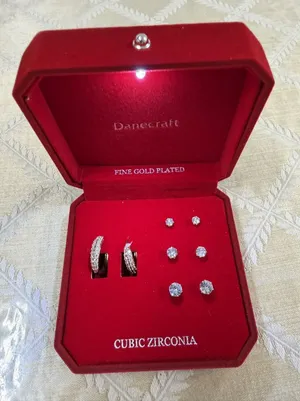 New in Box DANECRAFT 4 Pairs Round CZ Clear Hoop & Studs Post Earrings SET thumbnail 1