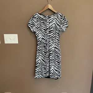 LPA Pinched Wrap Sequins Mini‎ Dress in Zebra Black White Sz XS thumbnail 8