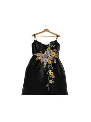Azazie Atelier Bria Dress Size 6 Black 3D Floral Embroidered Mini NWT thumbnail 7