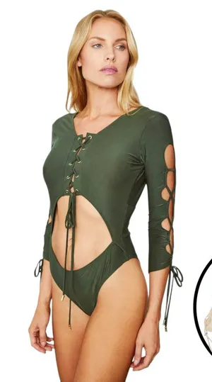 We‎ are HAH Free People Cream Lace Up Naughty Noosha Bodysuit Balletcore Dancer thumbnail 1