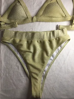 New Women’s 2Pc Bikini Swimsuit Light Gold Size Medium thumbnail 2