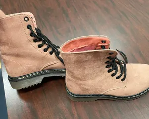 Charles Albert Blush Pink Velvet Combat Boots thumbnail 1