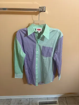 Solid & Striped Green & Purple Striped Oxford Button Up thumbnail 2