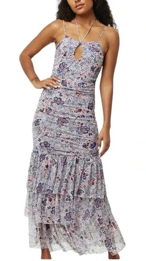 MISA Los Angeles Nicola Floral Mesh Halter Midi Dress Blue Size XS NWT thumbnail 1