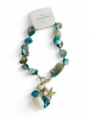 Fashion Jewelry Turquoise Shell & Starfish Charm Necklace - Women Jewelry thumbnail 3