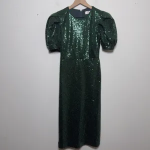 Rachel‎ Parcell Women Party Event Dress XXS Green Sequins Holiday Puff Sleeve thumbnail 3