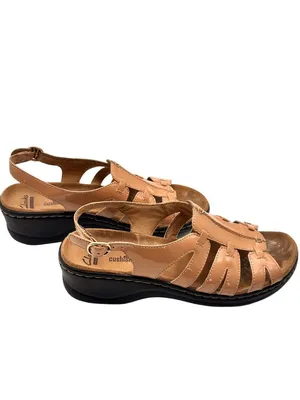Clarks Size 8 Tan Leather Sandals Adjustable Strap Cushioned Insoles thumbnail 3