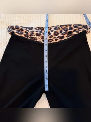 Edikted Black Wide-Leg Pants with Leopard Fold-Over Waist thumbnail 7