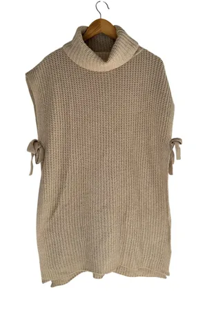 World Market Women Beige Turtleneck Side Tie Knit Poncho Sweater NWT thumbnail 1