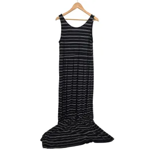 Athleta Maxi Dress Womens L Striped Black White Sleeveless Empire Waist EUC thumbnail 4