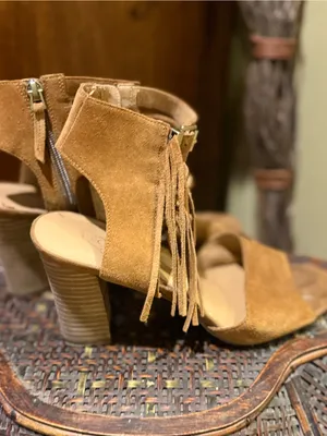 Franco Sarto Cognac Suede Lace-Up Block Heel Sandals thumbnail 3