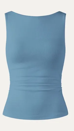 Brand New OGL Cashsoft Mockneck Cap Sleeve Tank NWT Size S Blue thumbnail 1