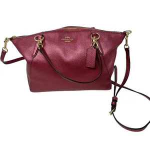 Coach Pebbled Leather Satchel Crossbody Bag Metallic Burgundy Gold Hardware thumbnail 12