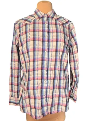 Vintage Y2K Wrangler Western Pearl Snap Pink Plaid Shirt Boho‎ Cowgirl Rustic thumbnail 1