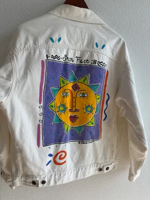 Silent Fish Vintage White Sun Face Denim Jacket thumbnail 5