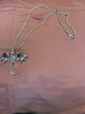 Silver Dragon Pendant Necklace with Red Gem Accents thumbnail 3
