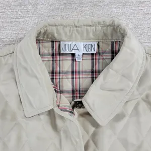 Julia Klein Quilted Jacket Large Beige Plaid Lined Preppy Equestrian Barn Coat thumbnail 4