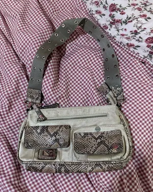 Y2K Guess Olive Green Snake-Trim Shoulder Bag thumbnail 1