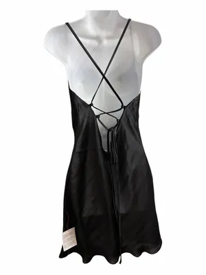 ASOS DESIGN High Shine Satin Lace-Up Back Cami Slip Mini Dress Black Sz.12 NWT thumbnail 3