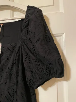 NWT! Free People Daniella Eyelet Cotton Boho Lined Mini Dress Size 8 Black New! thumbnail 7