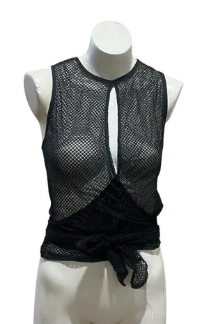 Fabletics Women's Black Mesh Tie Tank Top Size M Sleeveless Activewear thumbnail 1