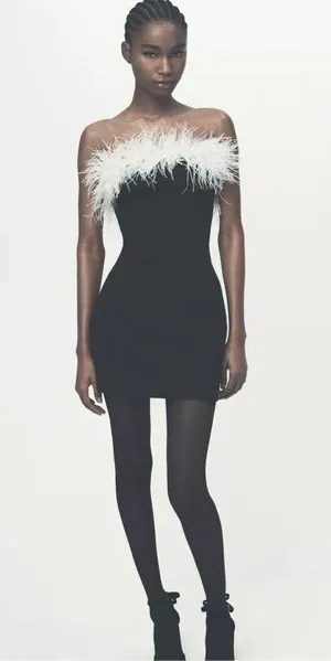 Zara dress mini bodycon Elegant Black and White Feather holiday party coctail thumbnail 16