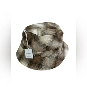 American Eagle Reversible Plaid Bucket‎ Hat One Size Neutral Check Hat thumbnail 2