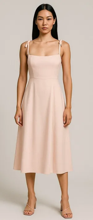 Azazie Pink Sleeveless Tie Strap Bridesmaid Cami Tank Fit & Flare Midi Dress 14 thumbnail 1