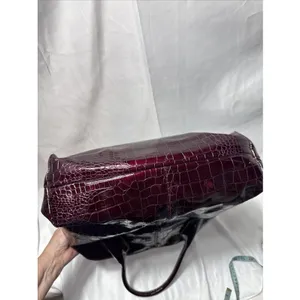 Brentwood Beauties Faux Leather Croc Tote Bag Purse Brown Shiny thumbnail 8