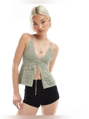 NWT Zara Bershka Tie Front Crochet Top thumbnail 3