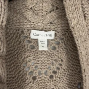 Garnet Hill Womens XS‎ Extra Fine Merino Wool Crochet Knit Cardigan Sweater Tan thumbnail 5