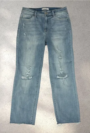 Flying Monkey Distressed Straight Leg Jeans Women's 30 High Rise Raw Hem euc thumbnail 1