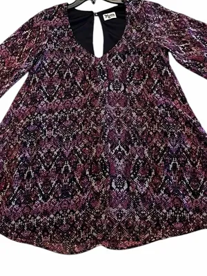 Show Me Your Mumu Snake Print Mini Purple Dress Boho Flowy Bell Sleeve M thumbnail 4