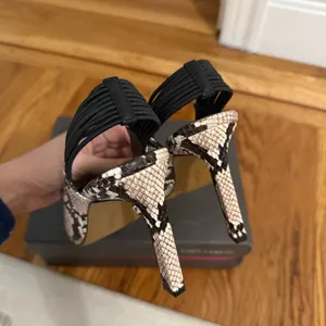 Vince Camuto Delia Black & Cream Snake Print Women's Pointy Toe Slingback Heels thumbnail 3
