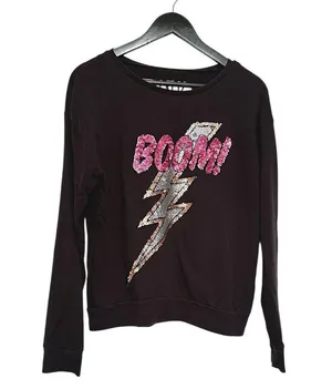 Victoria’s Secret PINK Sequin Boom Lightning Bolt Graphic Black Pullover Medium thumbnail 1