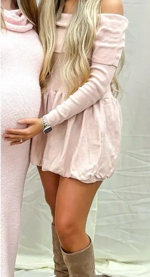 Off the shoulder bubble dress Pink thumbnail 1