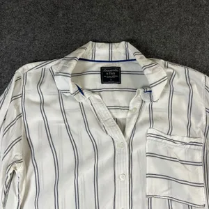 Abercrombie & Fitch Womens Small White Navy Blue Striped Button Down Viscose Top thumbnail 2