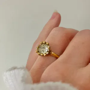 Avon Gold Solitaire Prong Halo Ring Promise Engagement Diamond Glam Classic Jewelry thumbnail 1